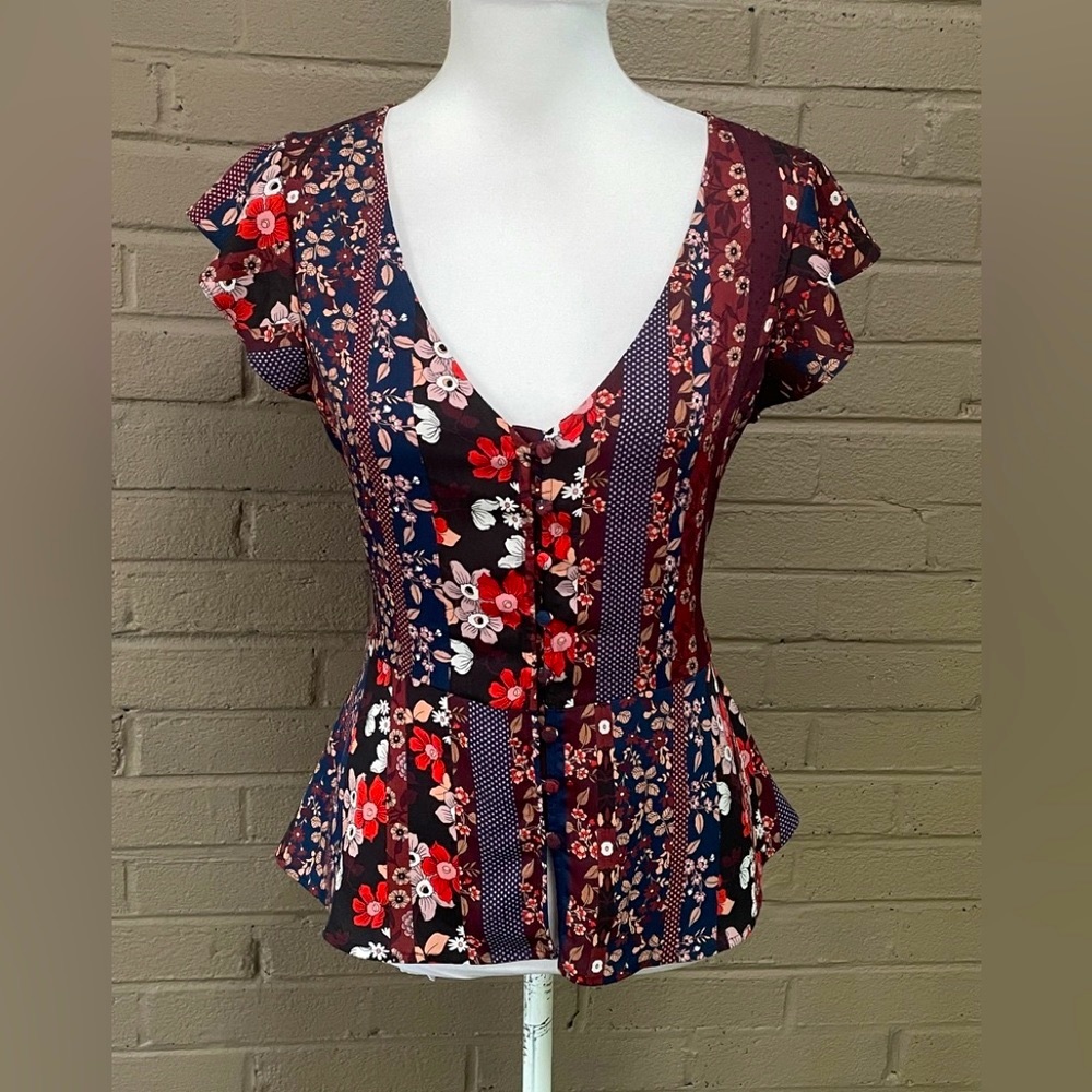 Sanctuary  print peplum blouse S